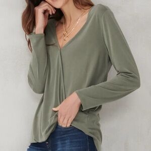 LUCKY BRAND OLIVE GREEN SURPLICE FRONT LONG SLEEVE SHIRT WOMENS SZ LARGE